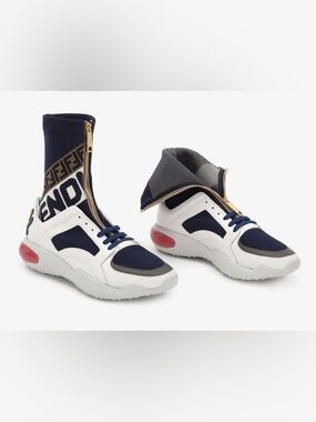 ‼️CLEARANCE‼️
🤍💙👟 Fendi x FILA Mania Logo Sock High Top Sneaker. LIMITED EDITION